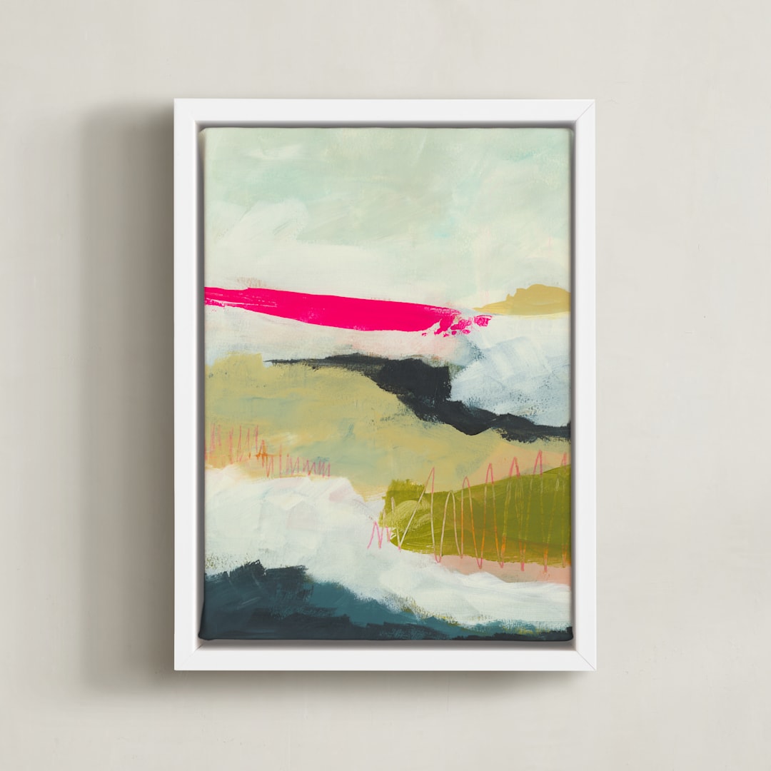 "Pink Horizons - Hope" - Art Print in Aqua Blue-green by Karyn Denten - Framed Canvas