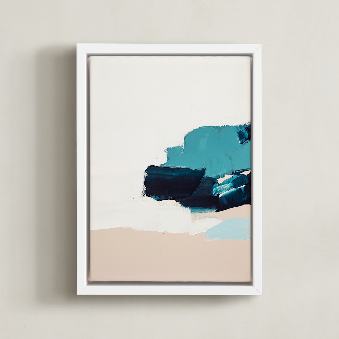 "Hidden Beach Diptych II" - Art Print in dark blue by Caryn Owen - Framed Canvas