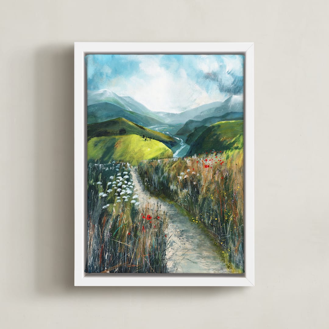 "Two Valleys II" - Art Print in Chartreuse Green by Luci Power - Framed Canvas