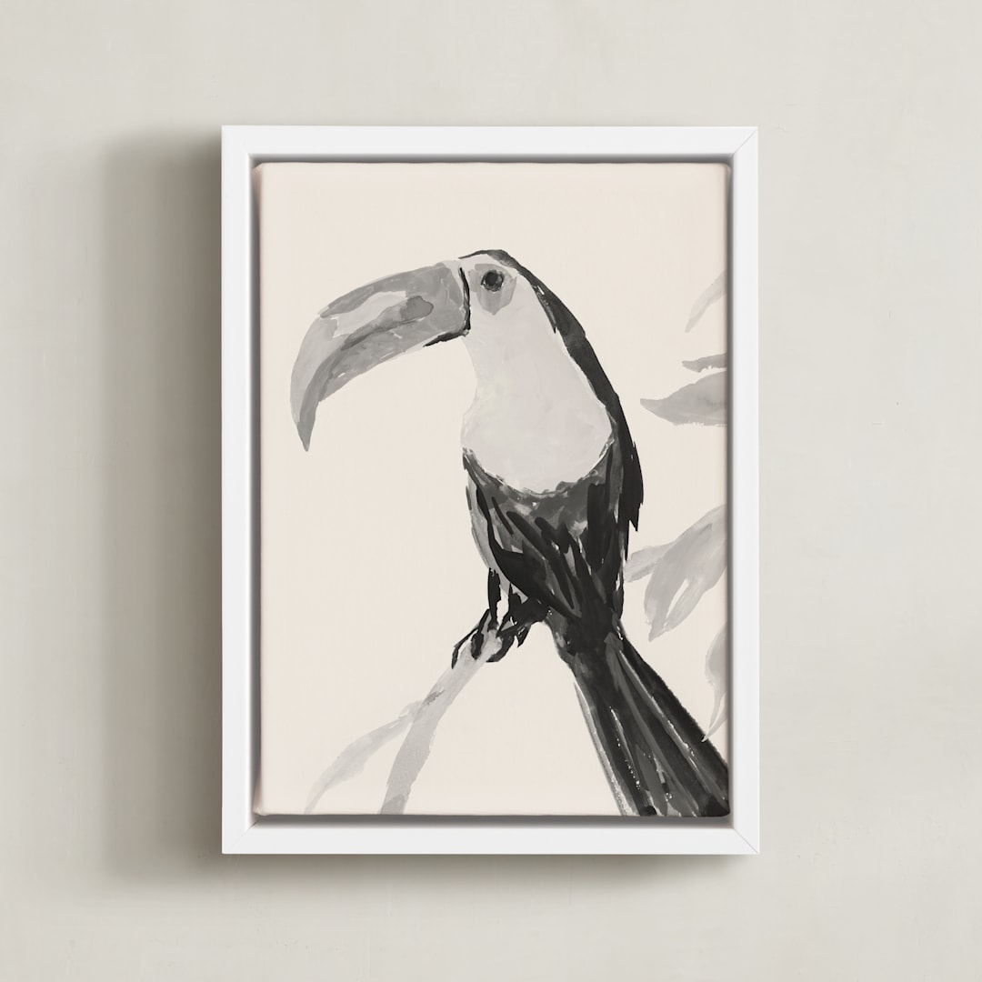 "Tropical Birds II" - Art Print in Sand by Teju Reval - Framed Canvas