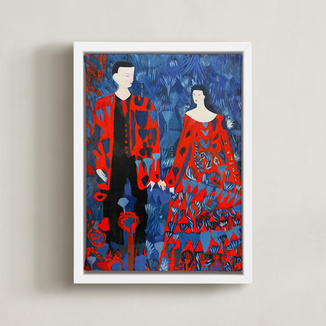 "Blue Rain" - Art Print in Raindrop by marcia biasiello - Framed Canvas