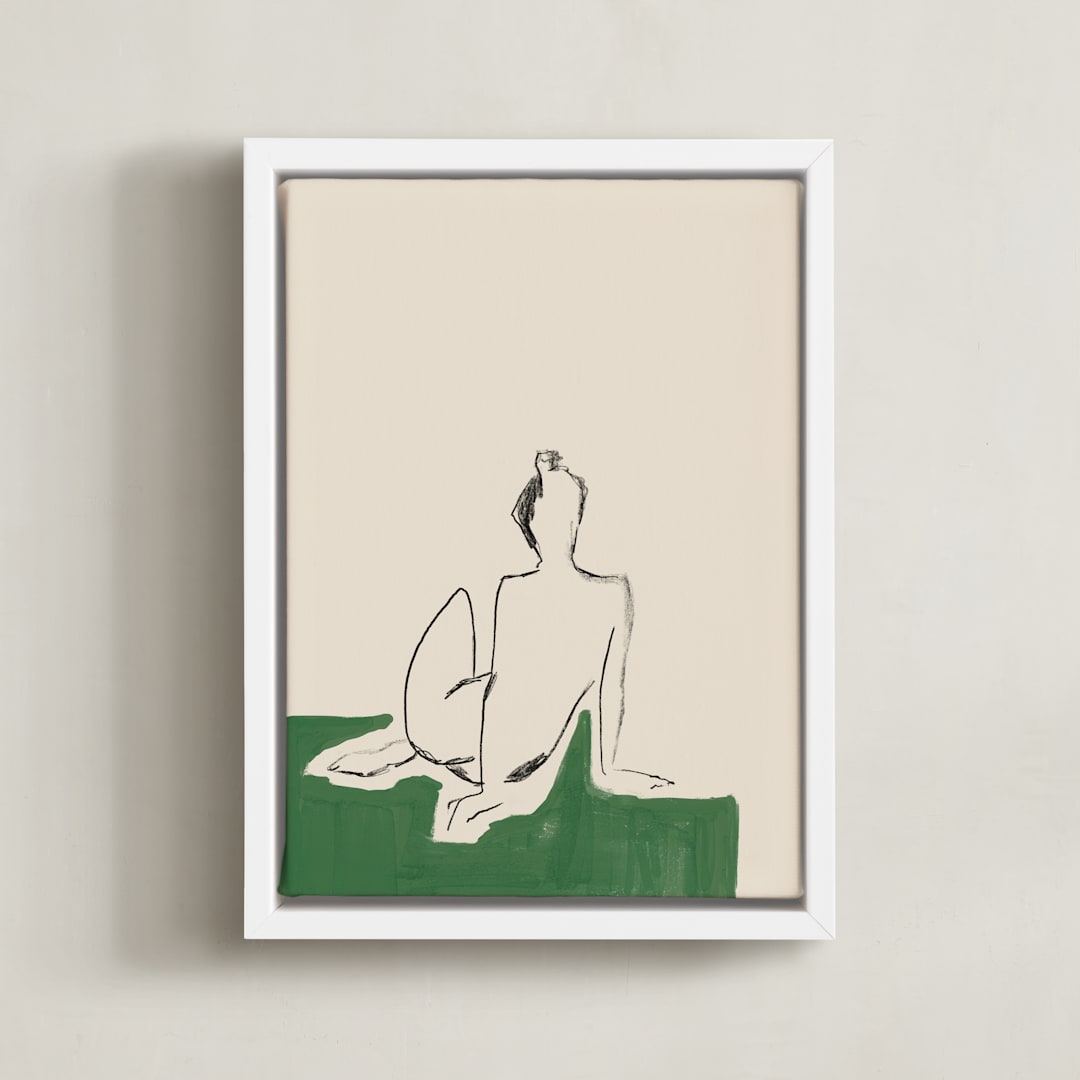"Figure on Green" - Art Print in Verdant Emerald by Annie Clark - Framed Canvas