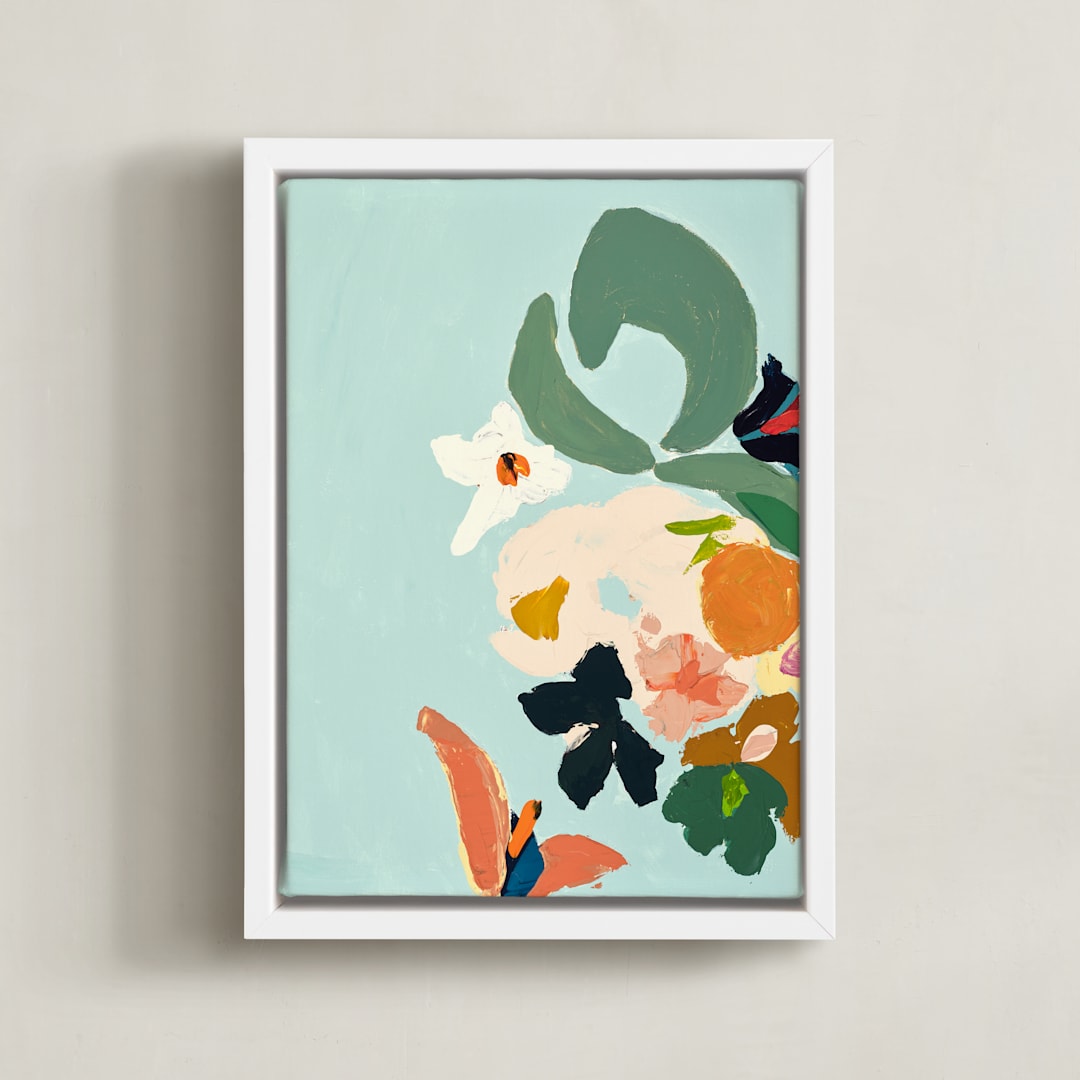 "Bird of Paradise Diptych II" - Art Print in Turquoise by Caryn Owen - Framed Canvas