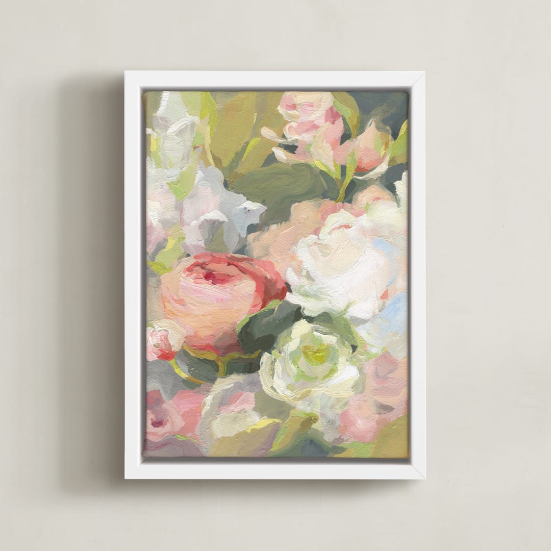 "A Nectar Affair" - Art Print in Pale Peach by Khara Ledonne - Framed Canvas