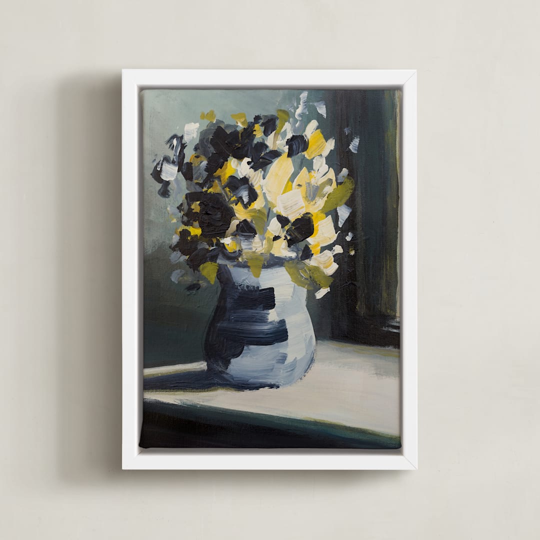 "A Floral Mood" - Art Print in Dandelion by Jen Florentine - Framed Canvas