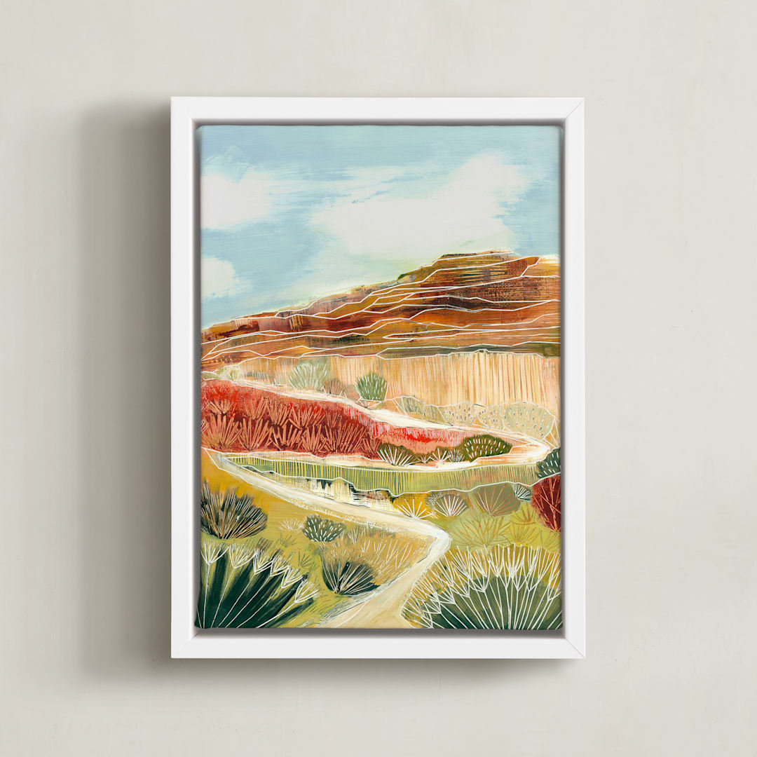"Ancient Desert Path" - Art Print in Desert Peach by Sarah Fitzgerald - Framed Canvas