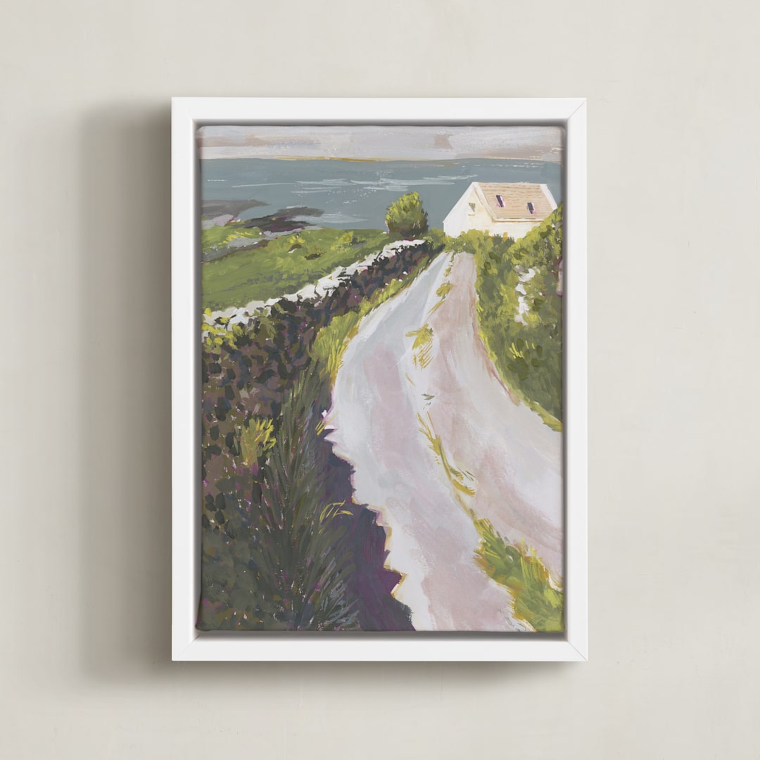 "Inis Mor I" - Art Print in Moss Green by Lucrecia Caporale - Framed Canvas