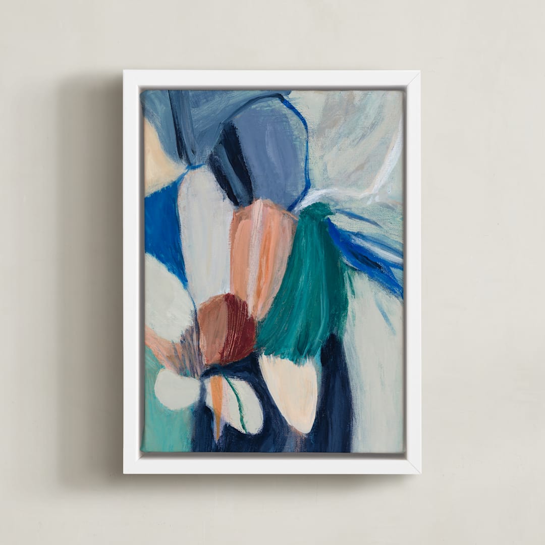"Mother Holds" - Art Print in Blue Green by Mary Gaspar - Framed Canvas
