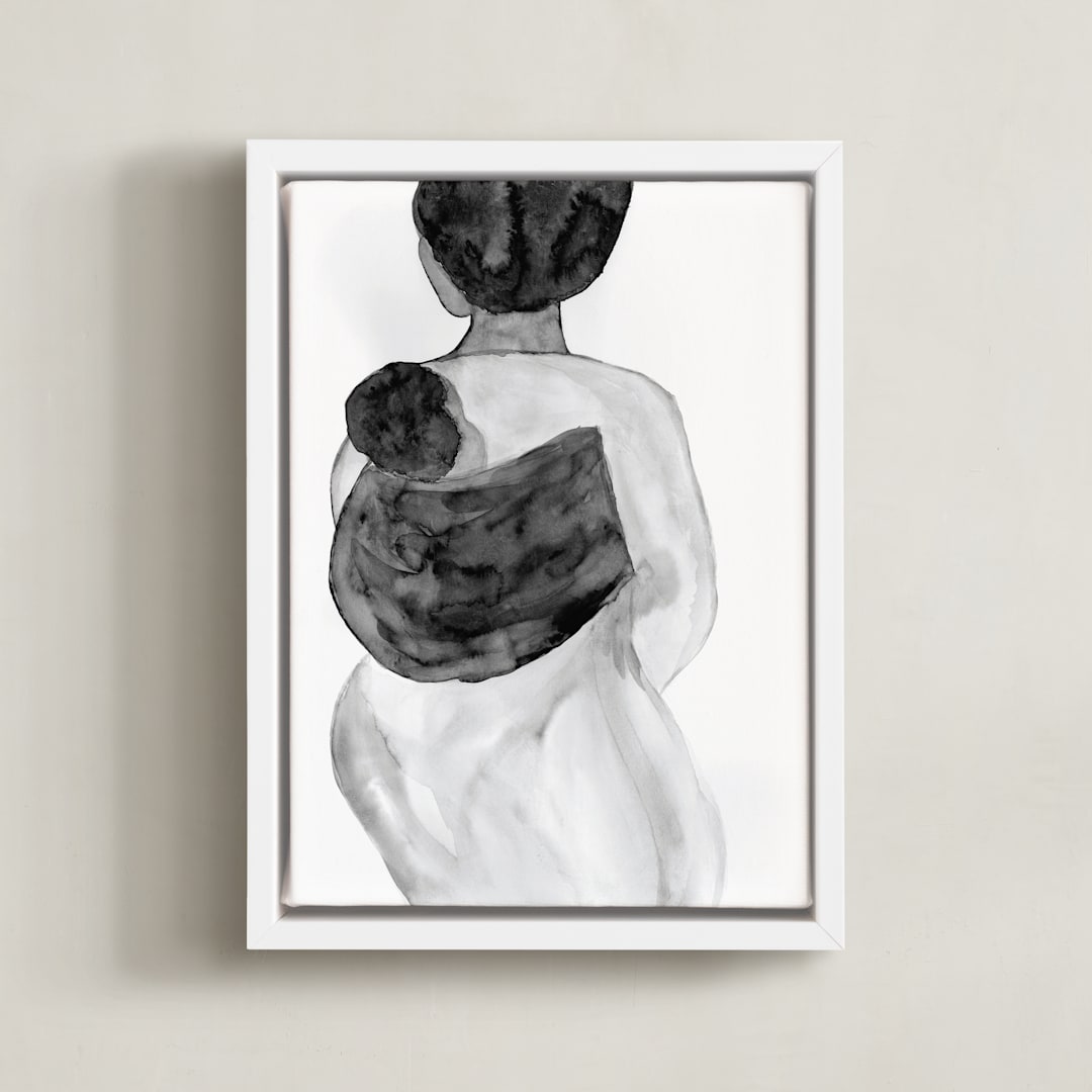 "Mother Guardian" - Art Print in Charcoal by Akweley Creative - Framed Canvas