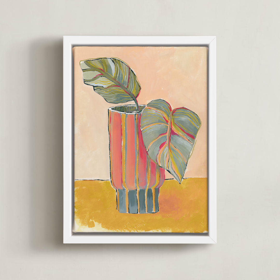 "Colourful Vase" - Art Print in Peach by Lucrecia Caporale - Framed Canvas