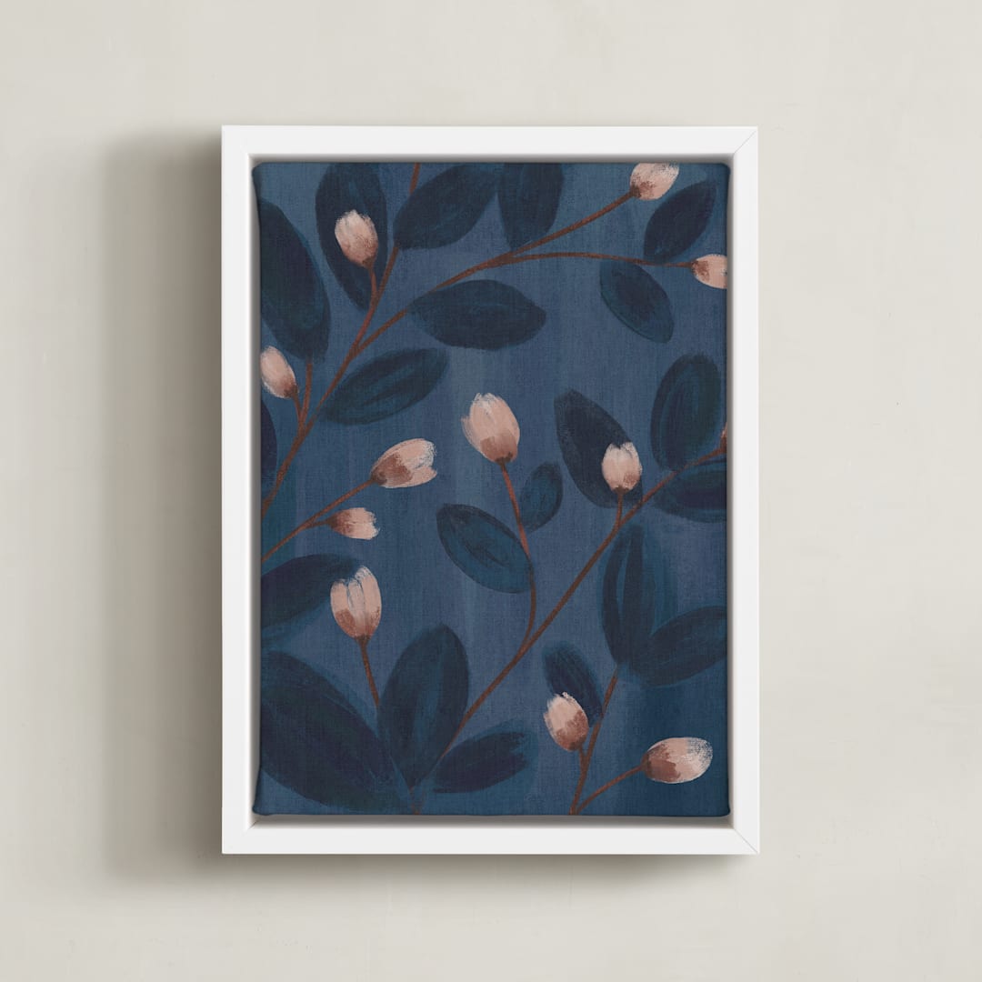"Moody Florals I" - Art Print in Pale Pink by Angel Walker - Framed Canvas