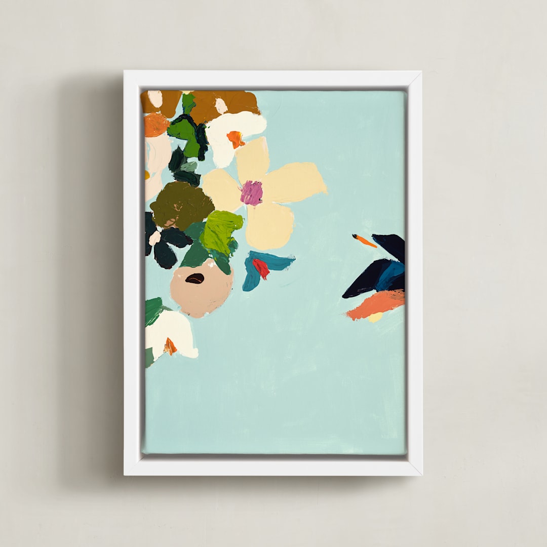 "Bird of Paradise Diptych I" - Art Print in Turquoise by Caryn Owen - Framed Canvas