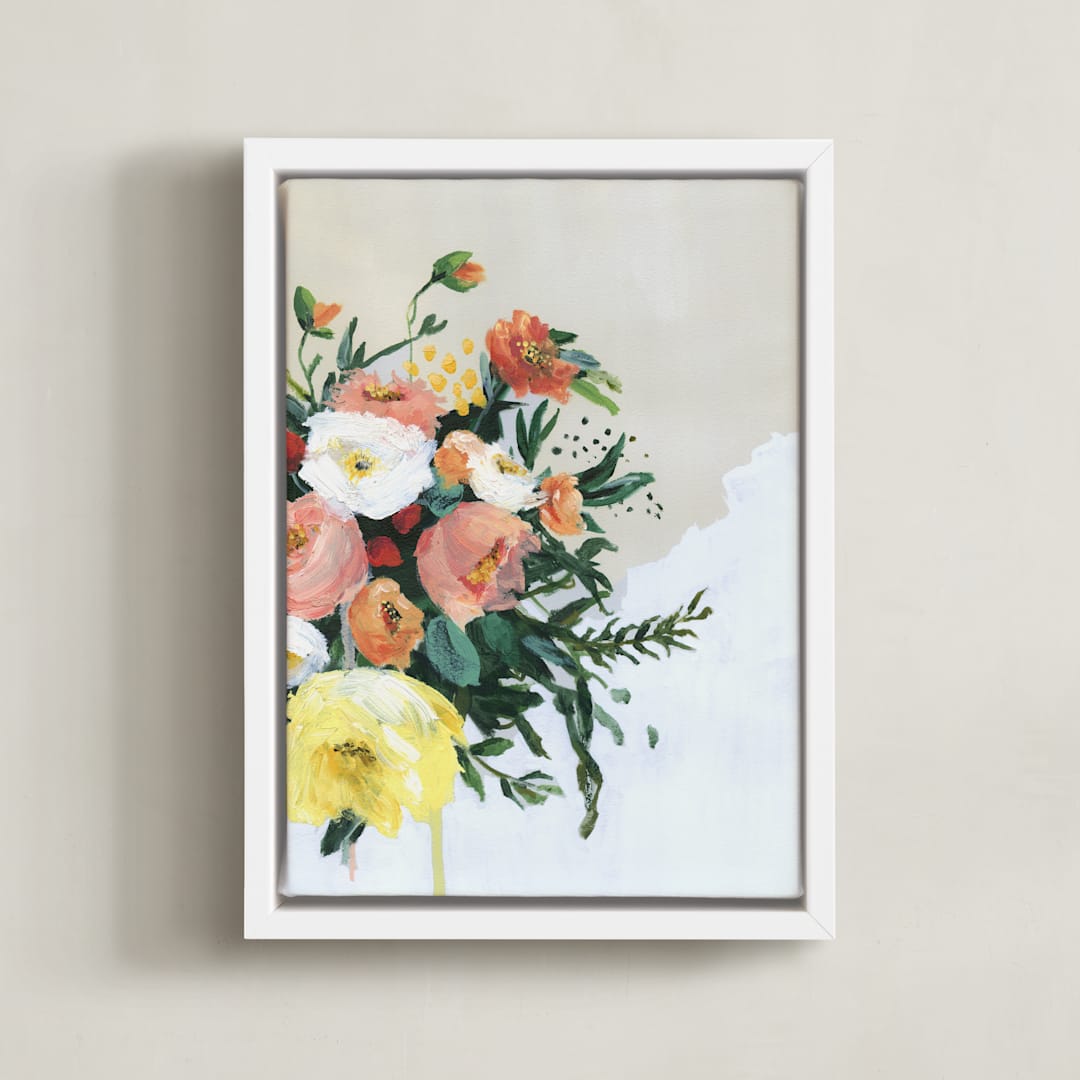 "Peach and Yellow Peony" - Art Print in Peony Peach by Kirsta Benedetti - Framed Canvas