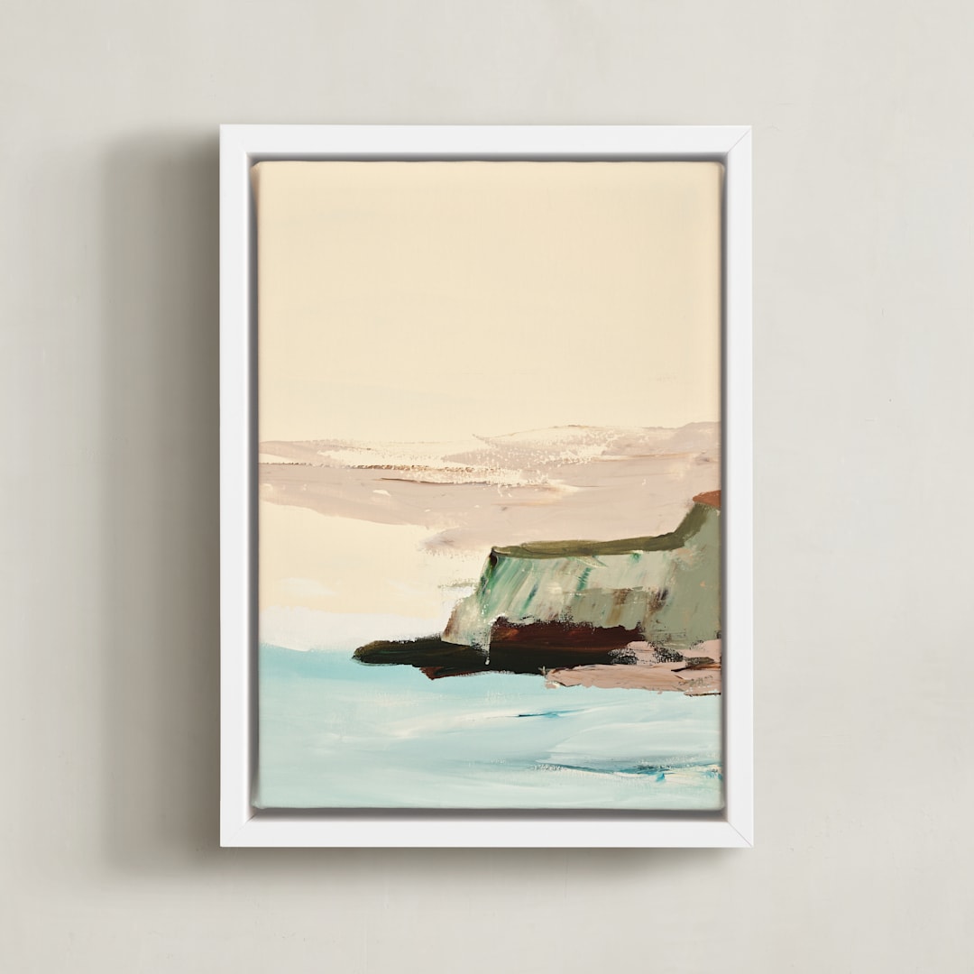 "Muted Seascape Diptych I" - Art Print in Cream by Caryn Owen - Framed Canvas