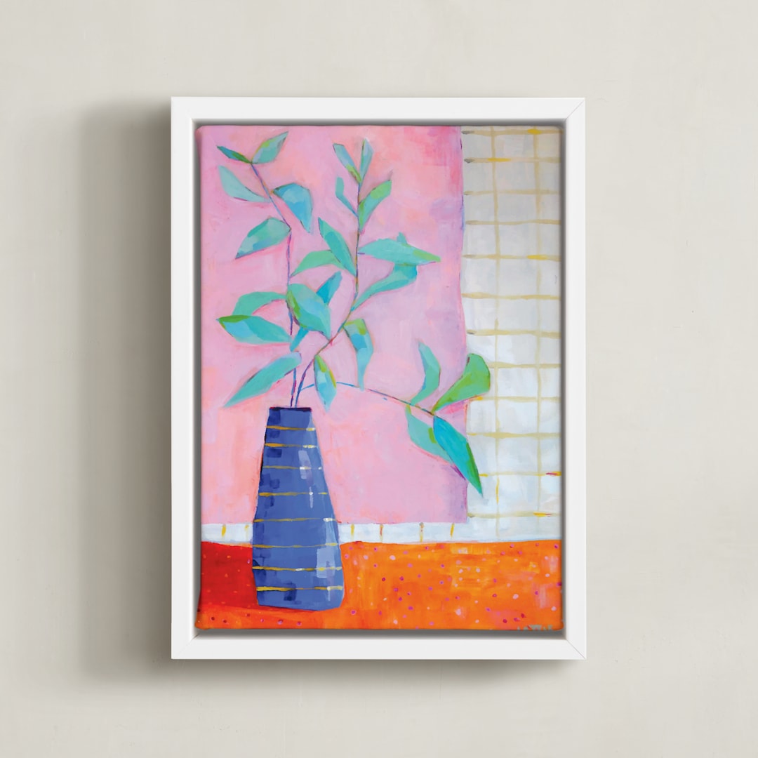 "Home again" - Art Print in Pink by Lottie Aldarwish - Framed Canvas