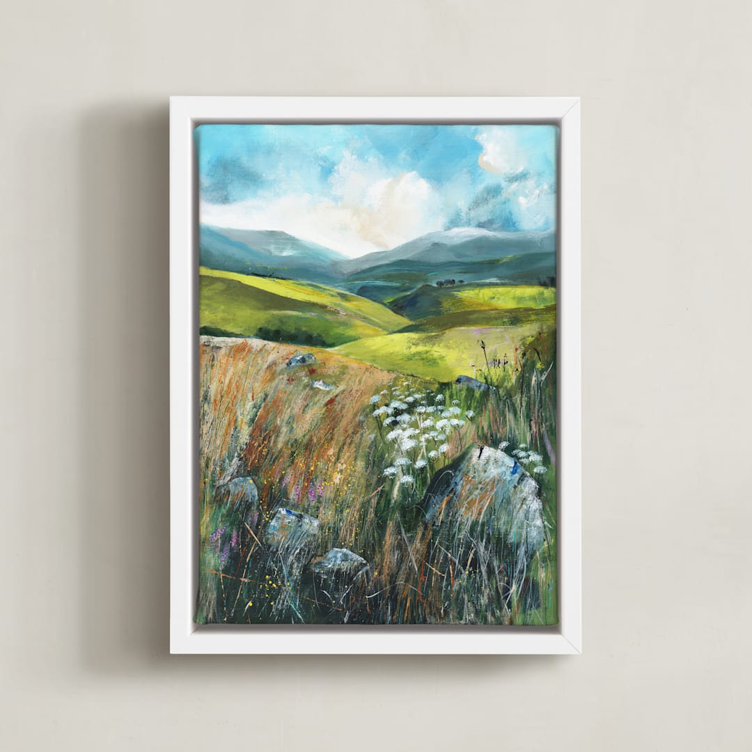"Two Valleys I" - Art Print in Chartreuse Green by Luci Power - Framed Canvas