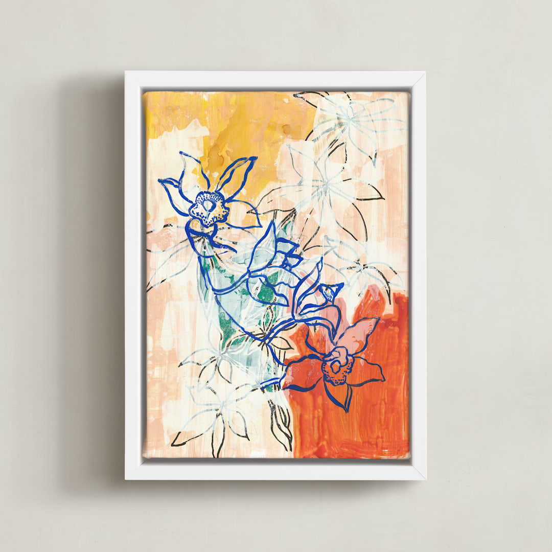 "Blue Orchids" - Art Print in Blue by Lise Gulassa - Framed Canvas