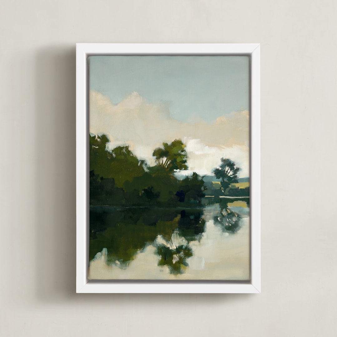 "Tranquil Waters I" - Art Print in Lake by Stephanie Goos Johnson - Framed Canvas