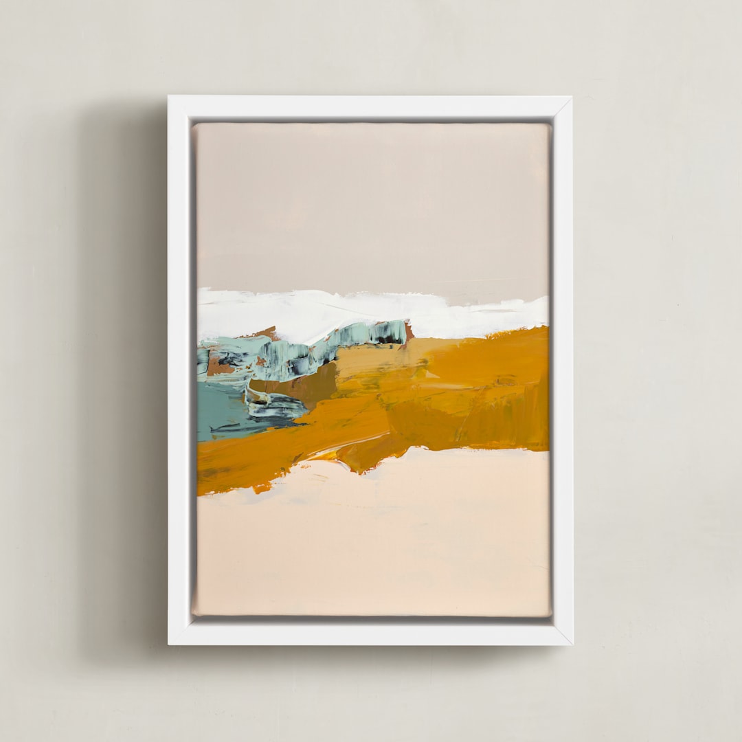 "Sandy Beach" - Art Print in Mustard Yellow by Caryn Owen - Framed Canvas
