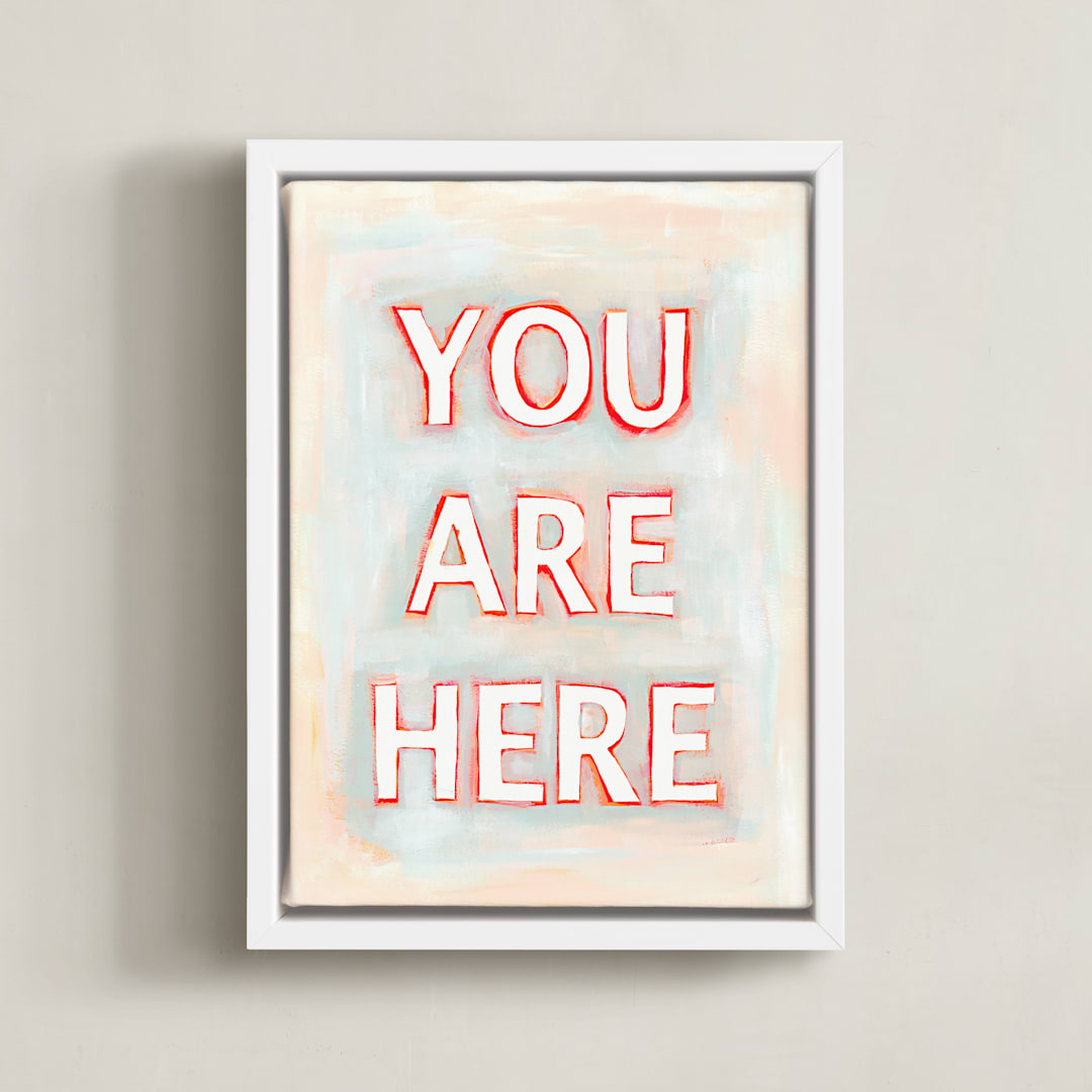 "You are Here" - Art Print in Coral by Karyn Denten - Framed Canvas