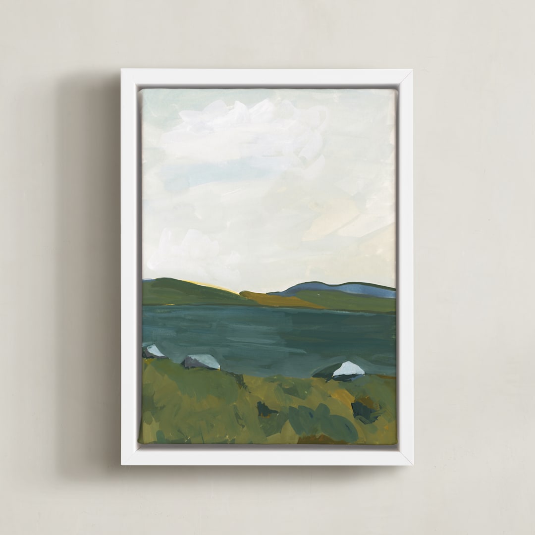"Serenity by the Lake 2" - Art Print in Meadow Green by Lucrecia Caporale - Framed Canvas