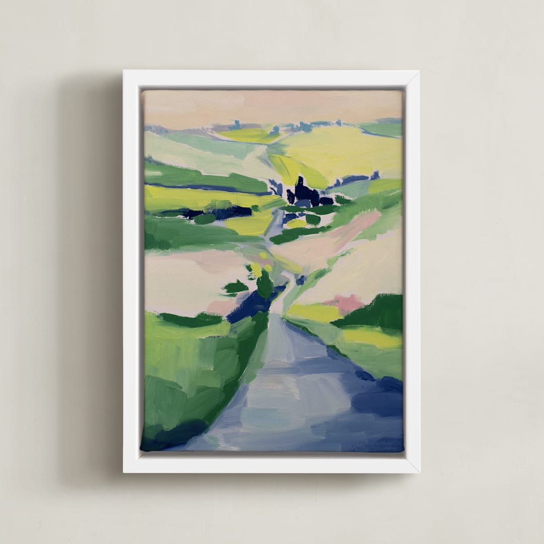 "Meandering Through" - Art Print in spring green by Alysia Quisenberry - Framed Canvas