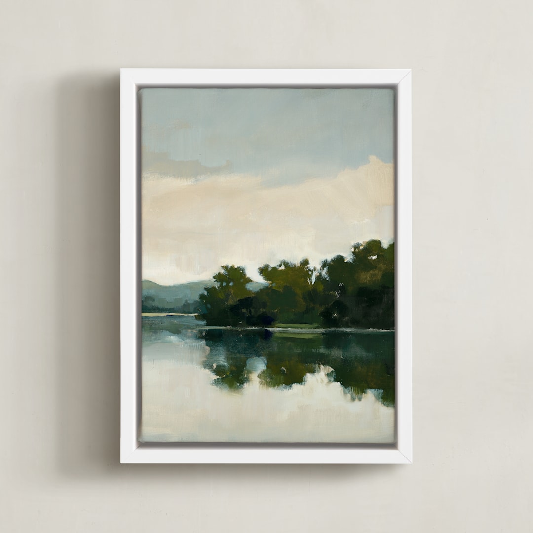 "Tranquil Waters III" - Art Print in Lake by Stephanie Goos Johnson - Framed Canvas