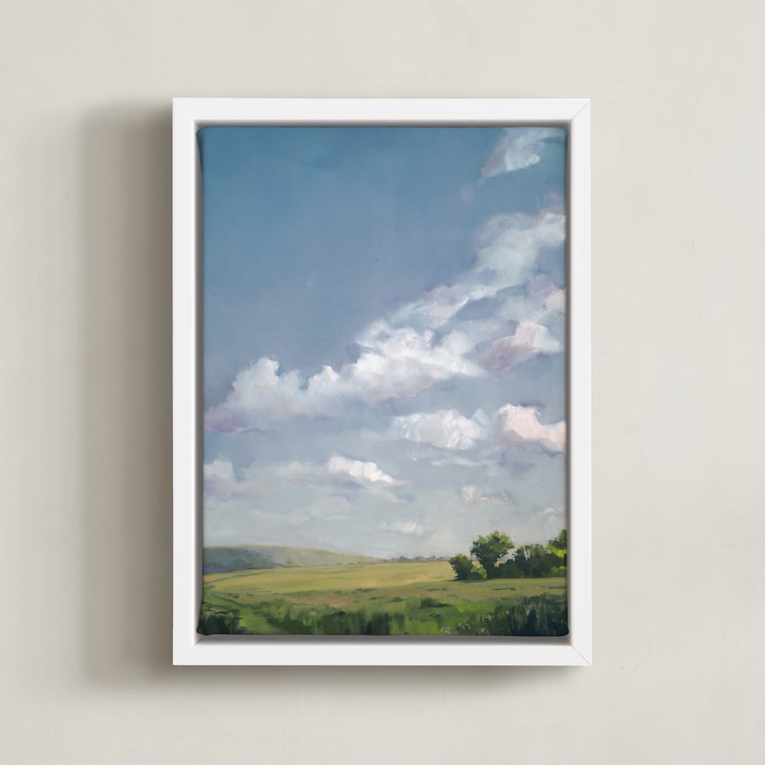 "First Bright" - Art Print in Perfect Day Blue by Stephanie Goos Johnson - Framed Canvas