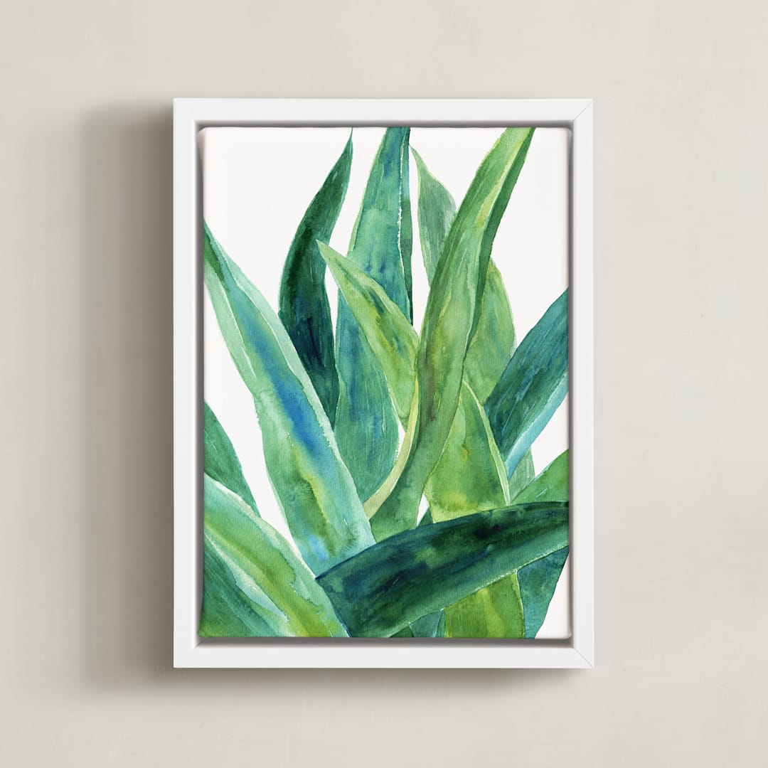 "Tropical plants I" - Art Print in Evergreen by Alexandra Dzh - Framed Canvas