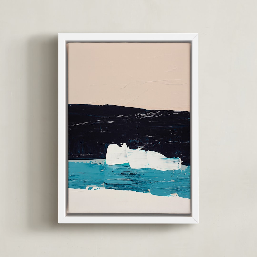 "Hidden Beach Seascape" - Art Print in turquoise blue by Caryn Owen - Framed Canvas