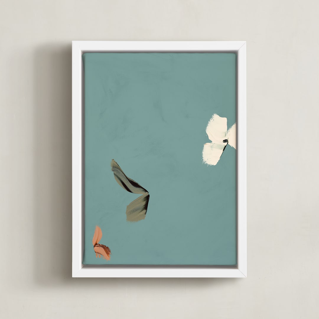 "Cool Tone Abstract Botanical II" - Art Print in Smokey Turquoise by Caryn Owen - Framed Canvas