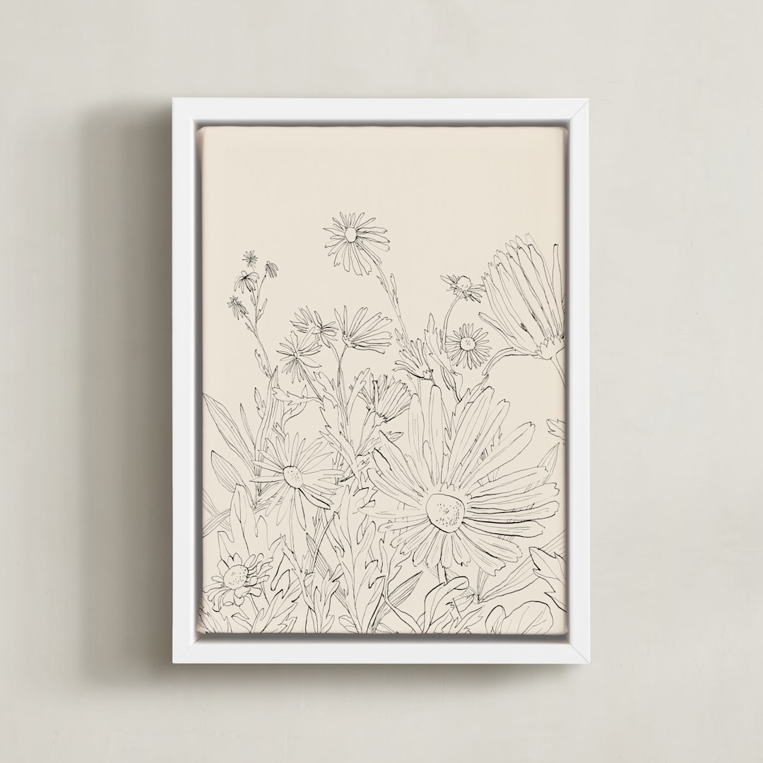 "Field of wild flowers I" - Art Print in Sand by Catilustre - Framed Canvas