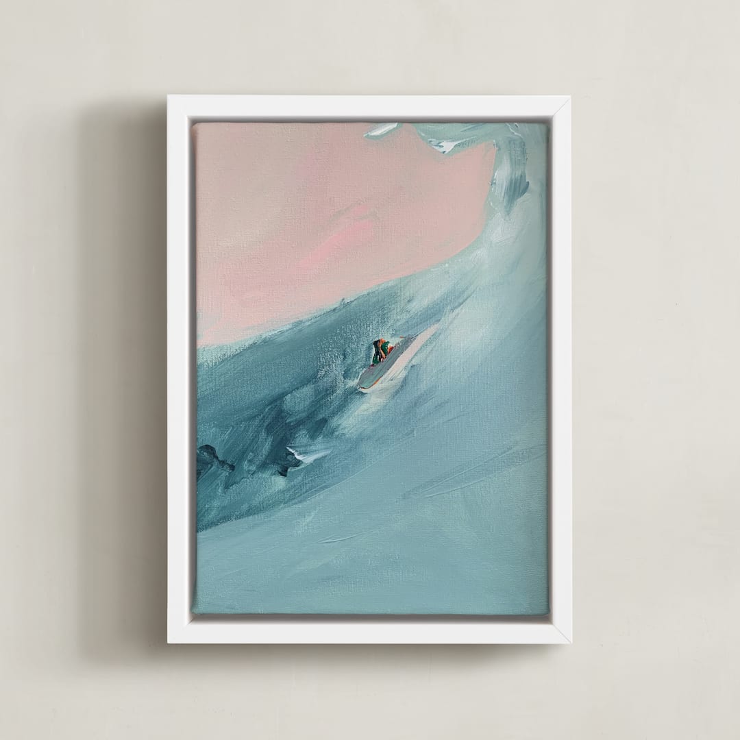 "Santa Cruz Surfer" - Art Print in light turquoise blue by Caryn Owen - Framed Canvas