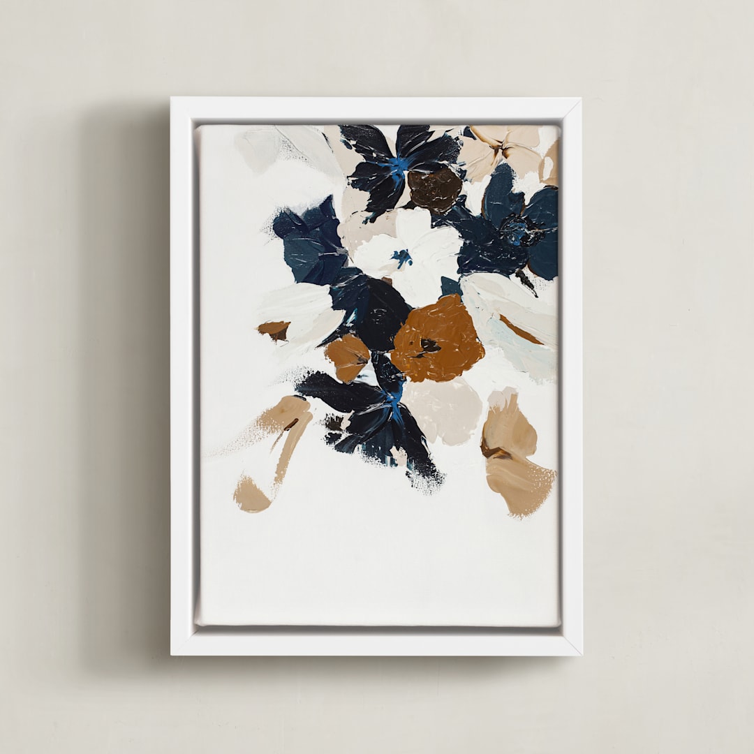 "Abstract Botanical Floral Diptych II" - Art Print in dark navy blue by Caryn Owen - Framed Canvas
