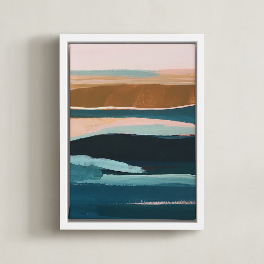 "Golden Seascape Diptych II" - Art Print in Mustard Yellow by Caryn Owen - Framed Canvas