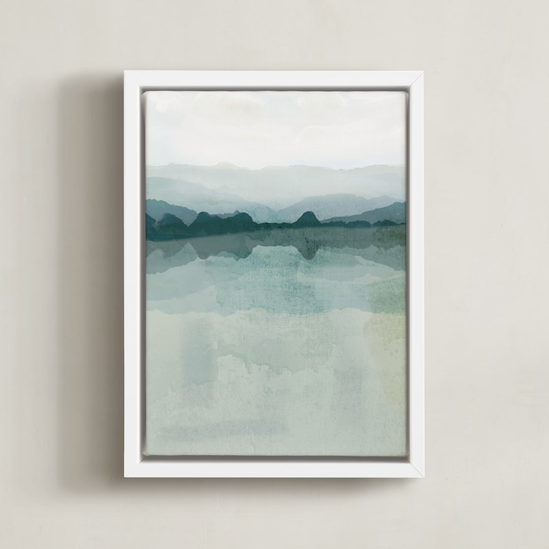 "Cool Reflections" - Art Print in teal by Karen Kardatzke - Framed Canvas