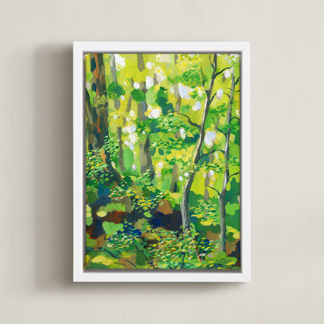 "Green forest" - Art Print in Apple green by Alexandra Dzh - Framed Canvas