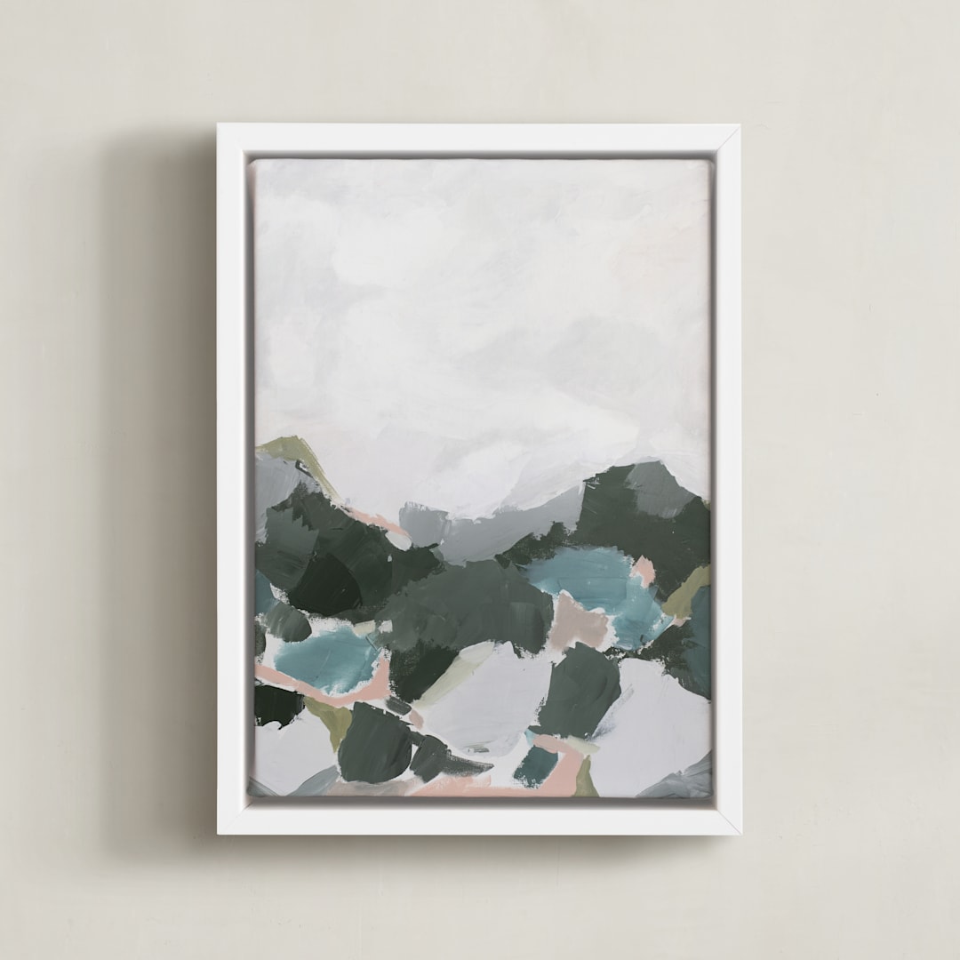 "In the Distance" - Art Print in Aqua by Melanie Severin - Framed Canvas