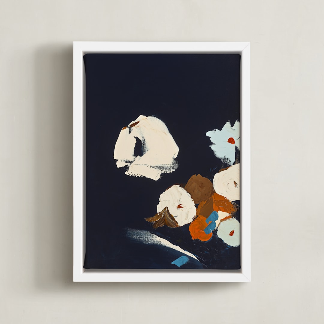 "Abstract Botanical Navy Shadows #2" - Art Print in dark navy blue by Caryn Owen - Framed Canvas