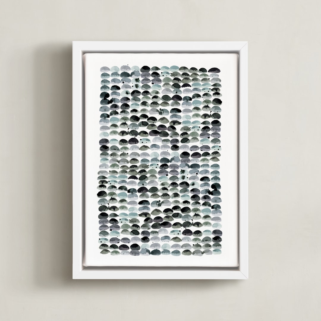 "Pebbles" - Art Print in Mist by Kelly Ventura - Framed Canvas