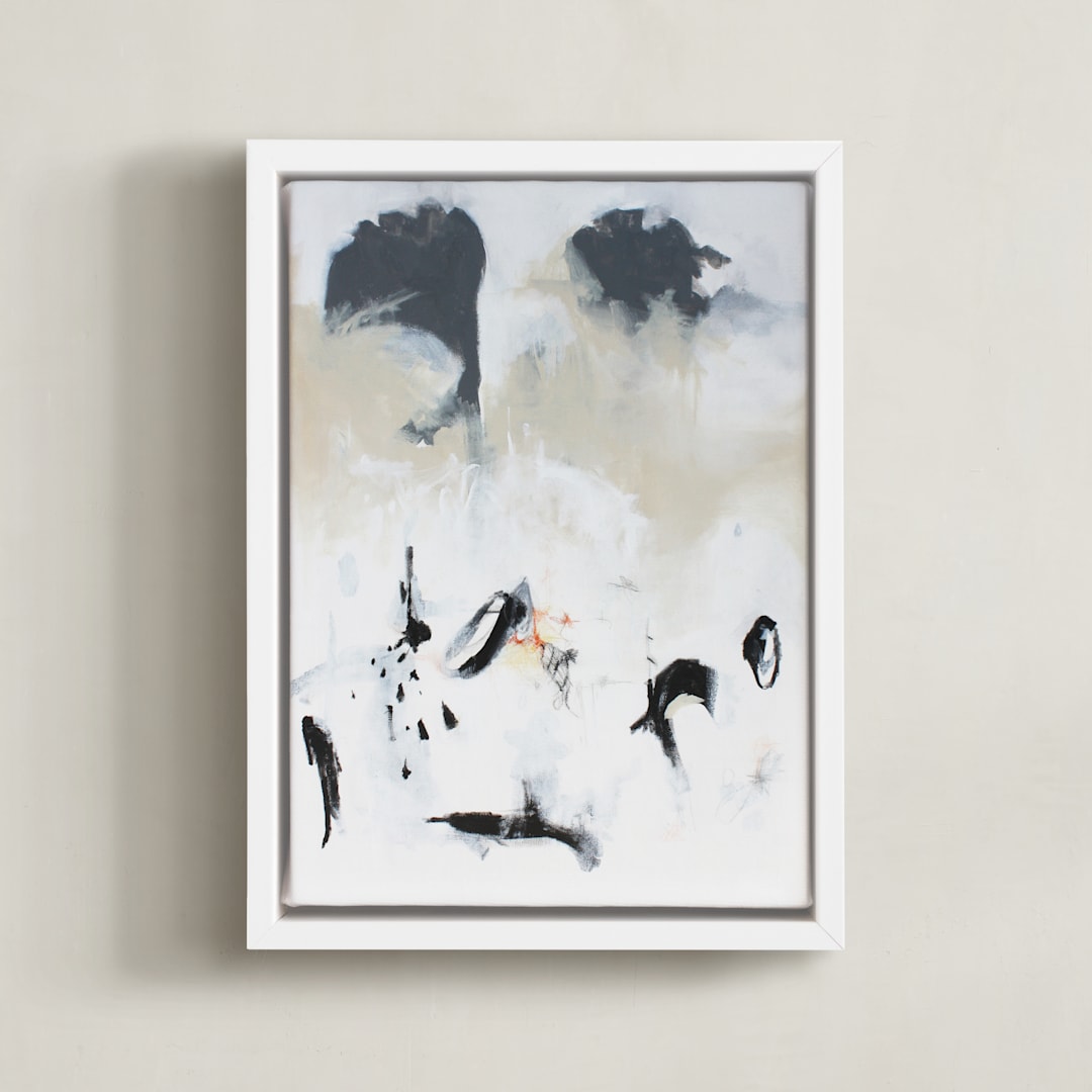 "Before the moment" - Art Print in warm beige white by Jihye Back Kim - Framed Canvas