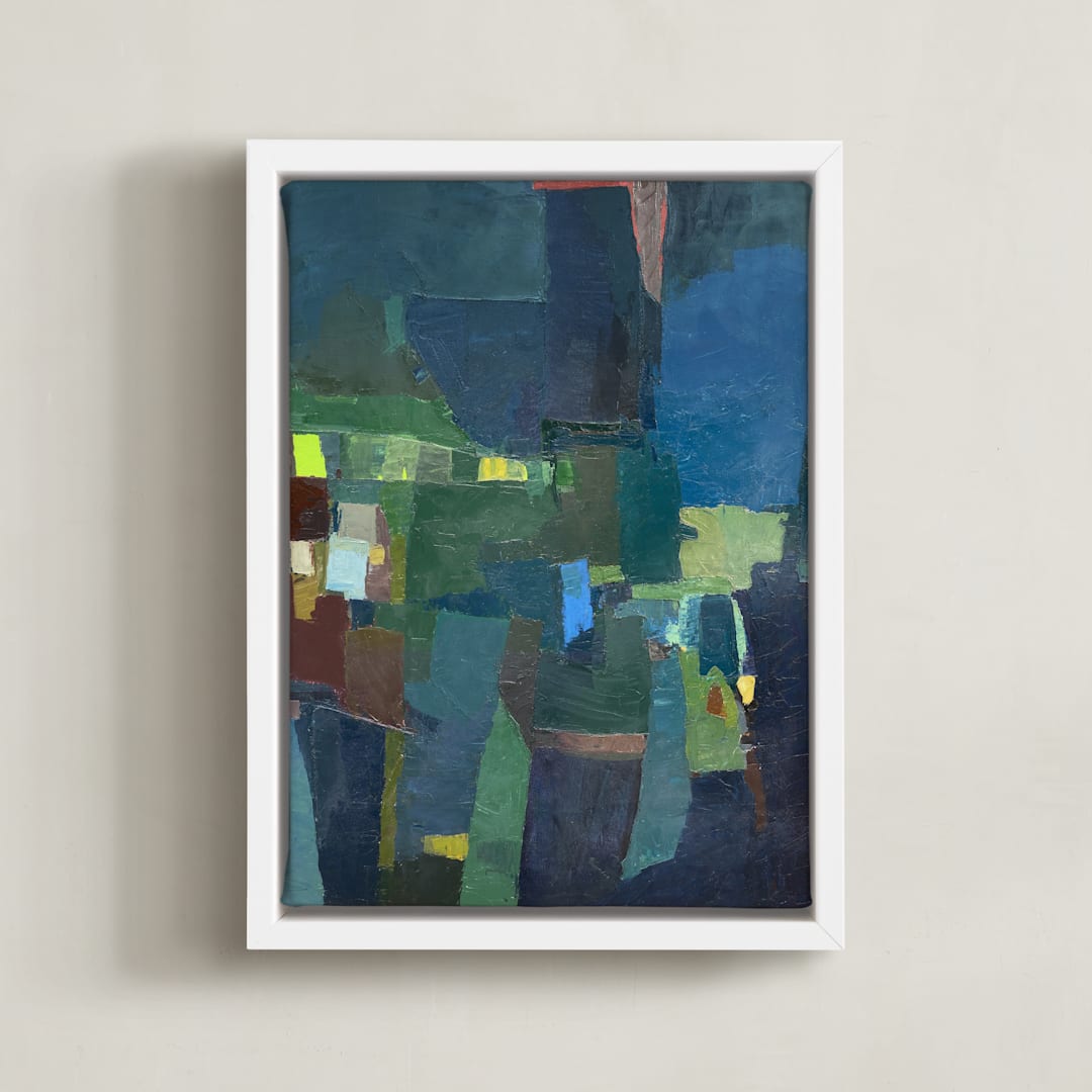 "My City I" - Art Print in Blue Green by MM20 - Framed Canvas