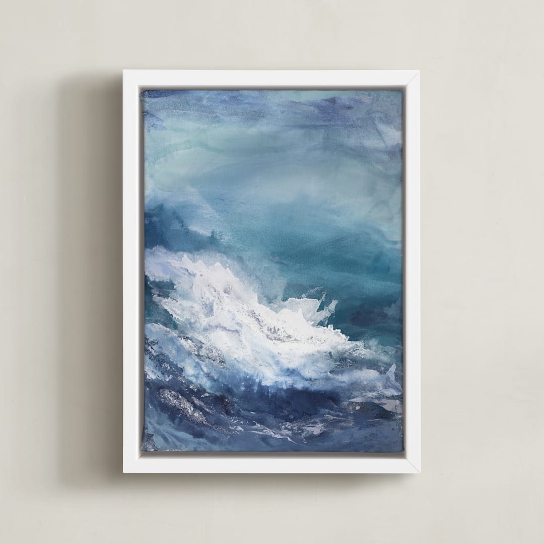 "Water Lily" - Art Print in Teal by Julia Contacessi - Framed Canvas