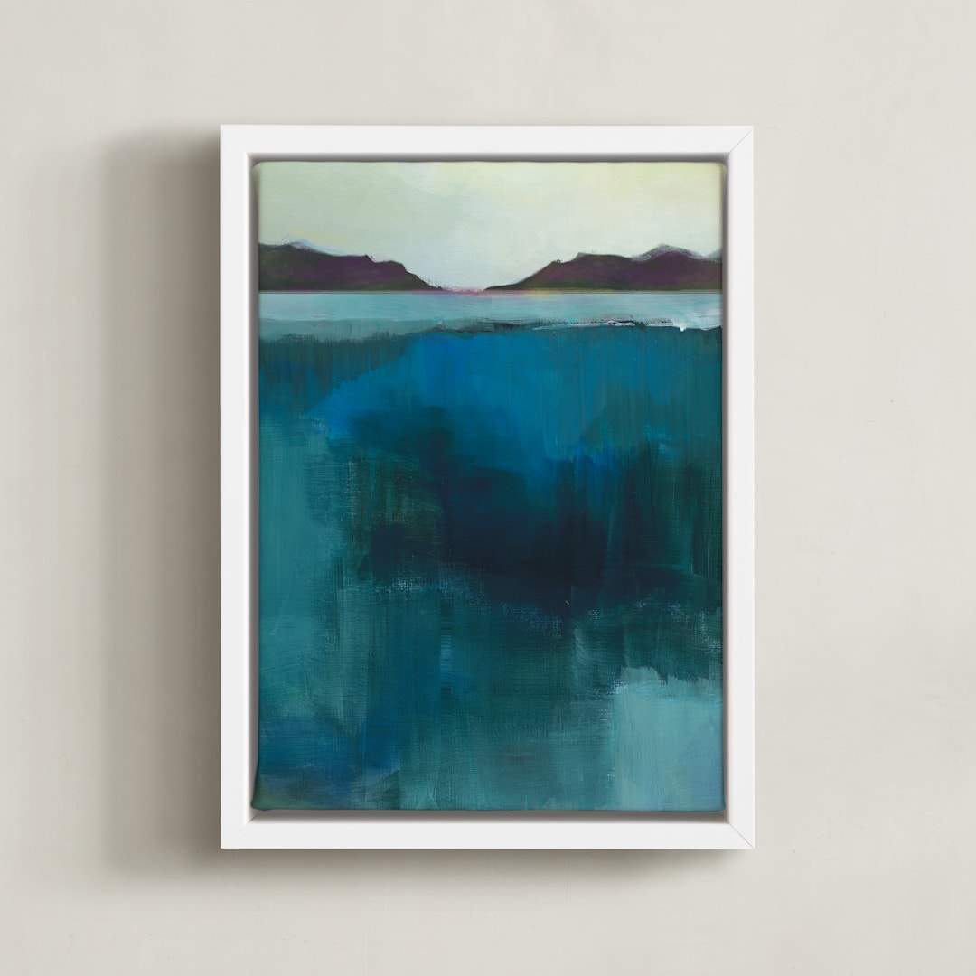 "Waterfall Crossing" - Art Print in Waterfall Blue by AlisonJerry - Framed Canvas