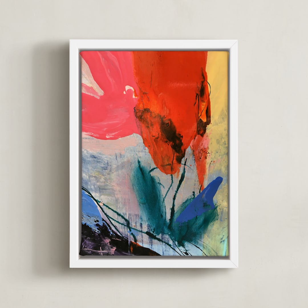 "Flower Water Vase" - Art Print in red rose by gloria blatt - Framed Canvas