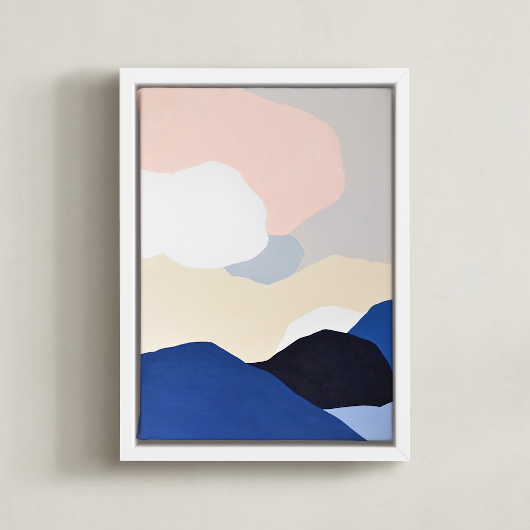 "Blue Mountains" - Art Print in blue by Jennifer Hallock - Framed Canvas