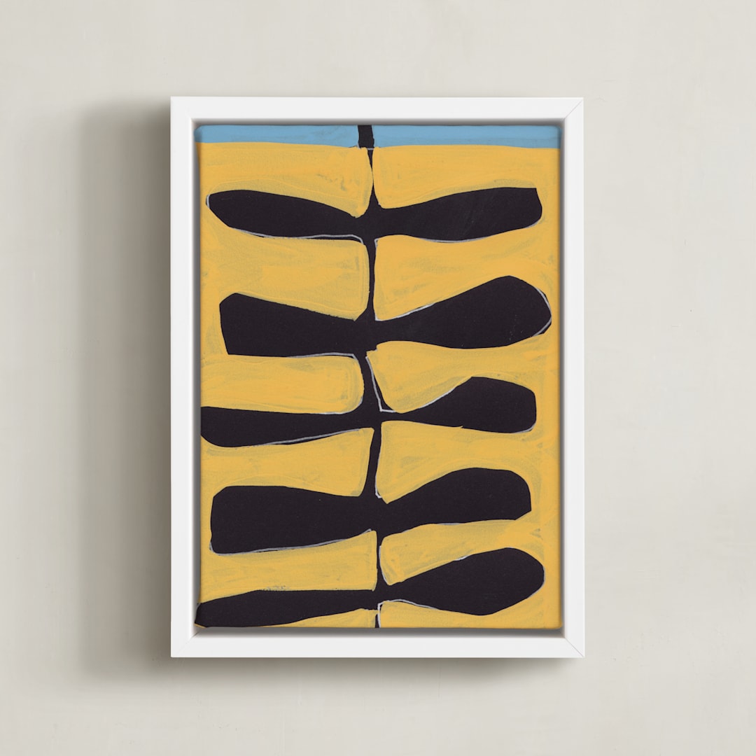 "Leaves and a Stem" - Art Print in Marigold by Deborah Velasquez - Framed Canvas