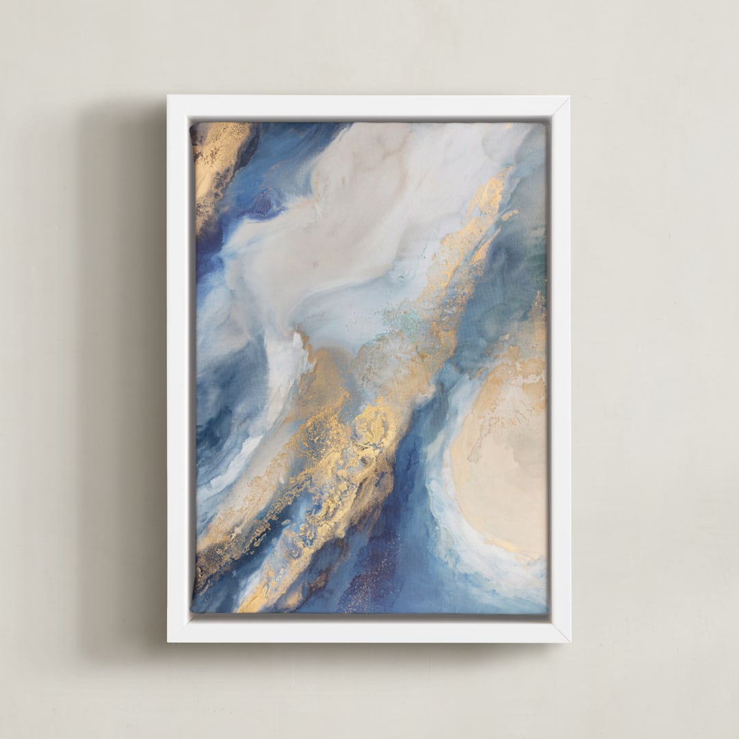 "Dancing at Dawn" - Art Print in Soft Blue by Julia Contacessi - Framed Canvas