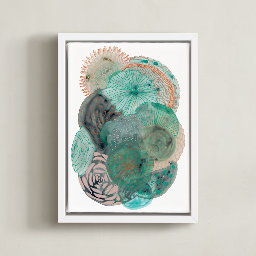 "Grey Thoughts" - Art Print in Teal by Maggie Ramirez Burns - Framed Canvas
