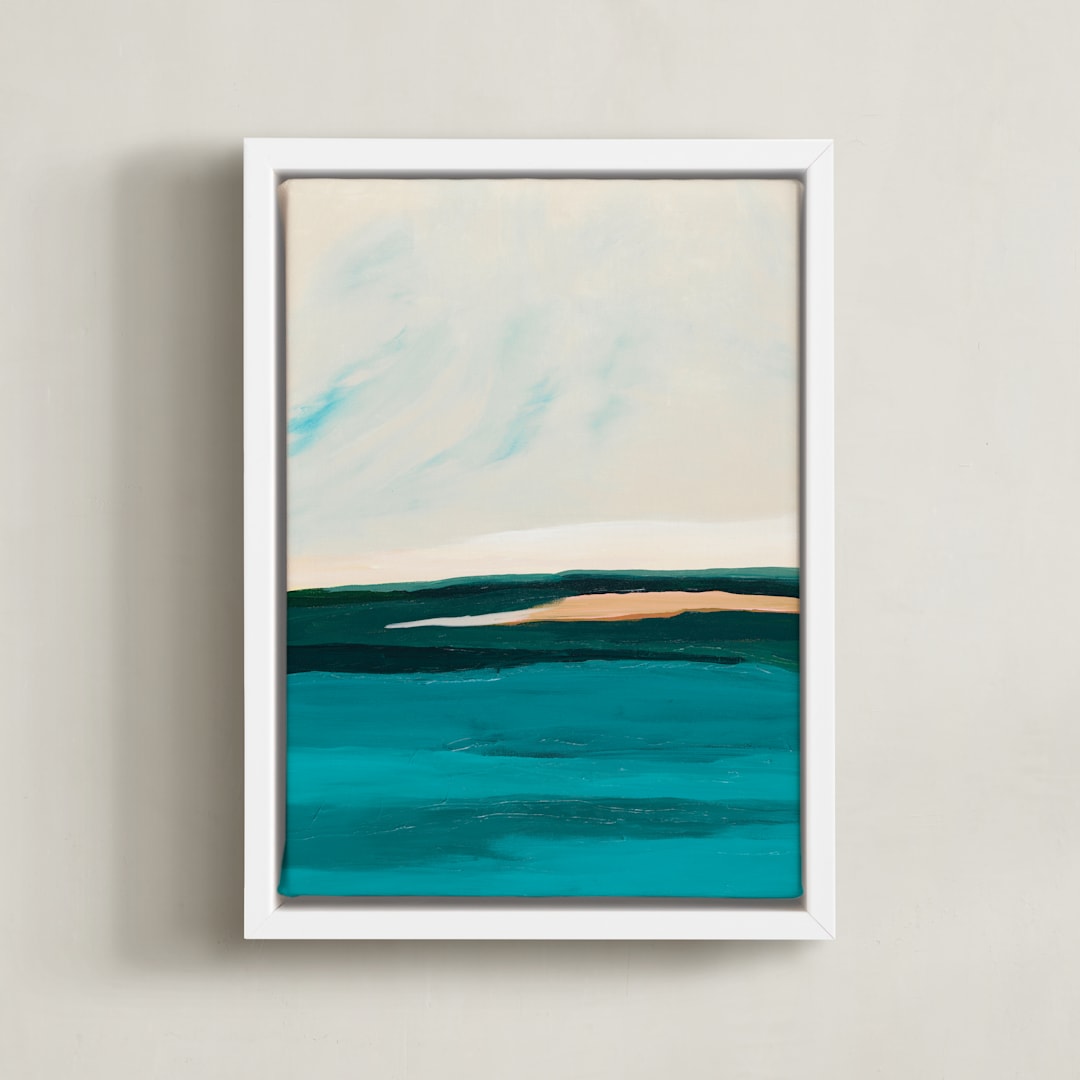 "Hawaiian Reef Abstract Painting" - Art Print in turquoise blue by Caryn Owen - Framed Canvas